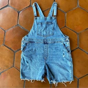 Old Navy Jean Shortalls Womens Plus 20 Blue Bib Distressed Overalls Denim Shorts